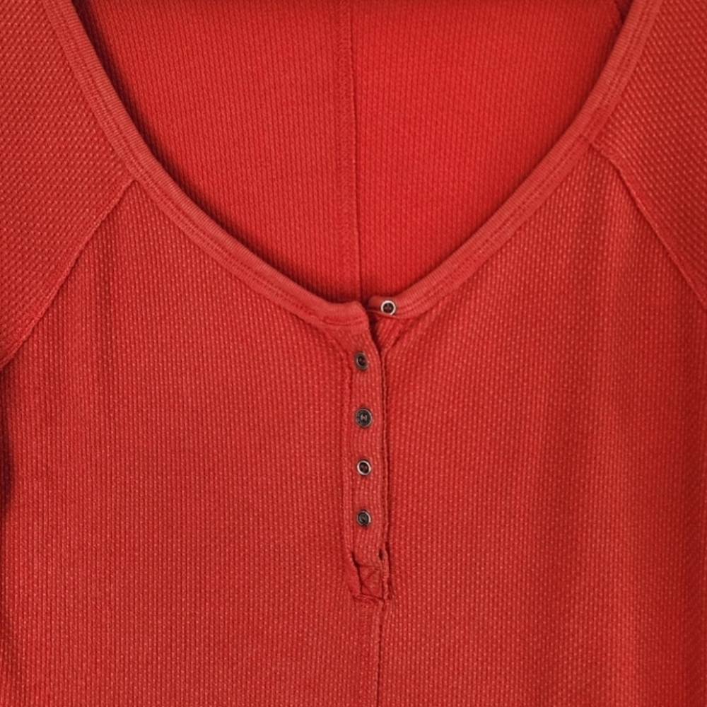 Free People Orange Henley with Patterned Sleeves - Picture 3 of 5